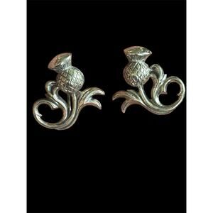 MCM Beau Sterling Silver Scottish Thistle Screwback Earrings 925 1950s